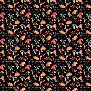 Autumn Day Leaves and Berries in Black