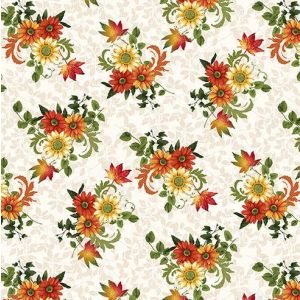 Autumn Flourish Sunflowers  Leaves in Creams