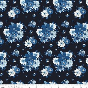 Blue Blooms and Threads Flowers in Navy
