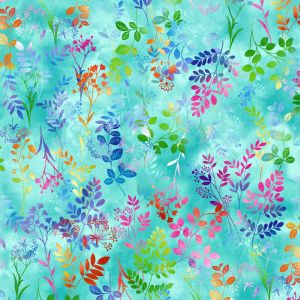 Butterfly Bliss Large Wildflowers Allover in Turquoise