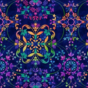 Butterfly Bliss Rainbow Floral Medallions in Navy