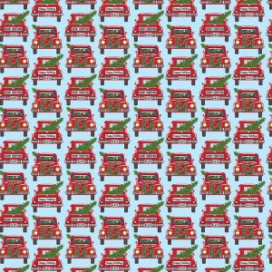 Country Christmas Jolly Red Trucks in Sky Blue