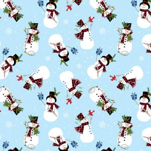 Country Christmas Jolly Snowmen in Sky Blue