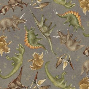 Dinosaur Trails Tossed Dinosaurs in Taupe