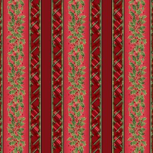 Evergreen Bows Holly Border Stripe in Reds