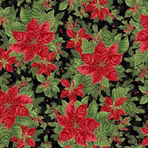 Evergreen Bows Poinsettias in Black