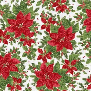 Evergreen Bows Poinsettias in Light Gray