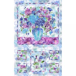 Fire and Ice Flowers and Birds Panel in Blues