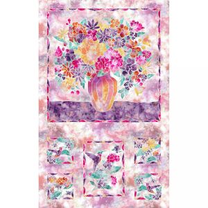 Fire and Ice Flowers and Birds Panel in Pinks