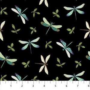 Fleurs De Jardin Dragonflies  Leaves in Black