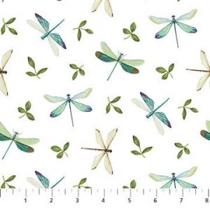 Fleurs De Jardin Dragonflies  Leaves in White