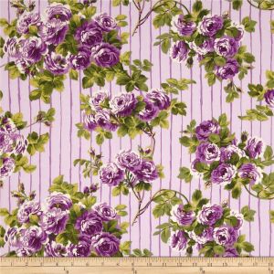 Glorious Garden Rose on Stripes in Lilac
