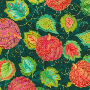 Jeweled Leaves Metallic Pumpkins in Teal