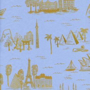 Les Fleurs Lawn Light Blue City Toile