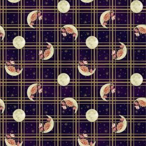 Midnight Rendezvous Moons Flowers Plaid in Dark Purple