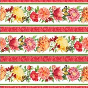 Morning Blossom Floral Border Stripe in White