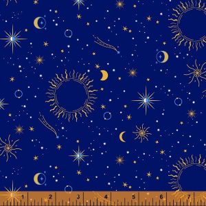 Orbit Sun Moon and Stars Celestial in Royal Blue