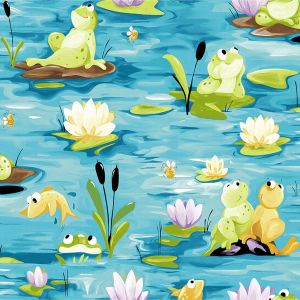 Pauls Pond Allover Frogs in Turquoise