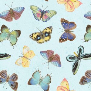 Pink Paradise Tossed Butterflies in Light Blues