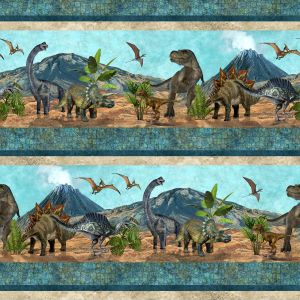 Prehistoric World Dinosaur Border in Teals
