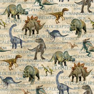 Prehistoric World Dinosaurs And Words in Beige