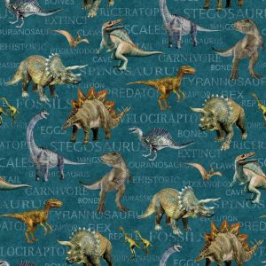 Prehistoric World Dinosaurs And Words in Teals