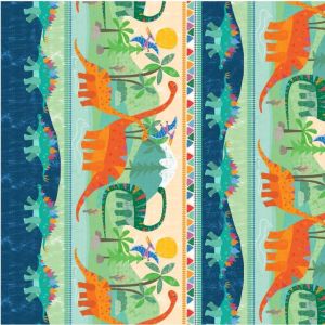 Rainbow Dino Land Stripe in Teal