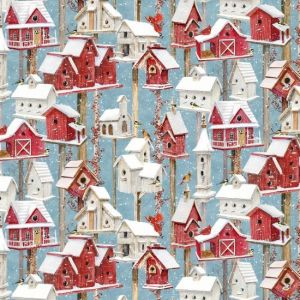 Sheltering Snowman Blue Winter Birdhouses