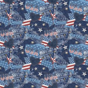 Singin The Blues Patriotic Denim Patchwork in Navy