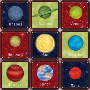 Space Walk Multicolor Planets in Small Boxes panel
