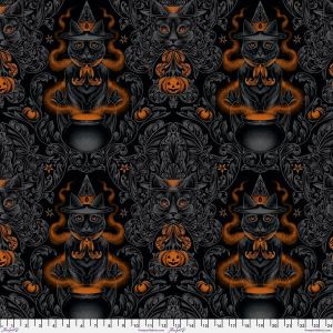 Storybook Halloween Black Cat Damask in Black