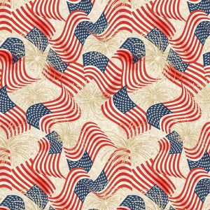 Stripes & Stars Flags & Fireworks in Cream