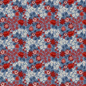 Stripes  Stars Rose Floral in Blue Multi