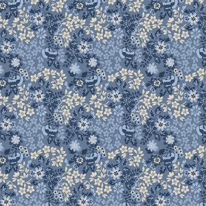 Stripes  Stars Rose Floral in Blue Tonal