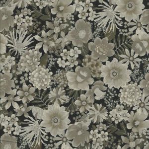 Vintage Petals  Paisleys Mixed Flowers in Black