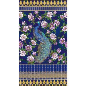 Peacock Garden Panel Peacock With Flowers in Peacock Blues