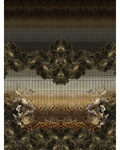 Digital Print Jersey Panel Leopard Floral Bird in Browns
